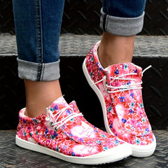Pink Love Heart Pattern Flat Sports Sneakers Lightweight Comfortable Shoes