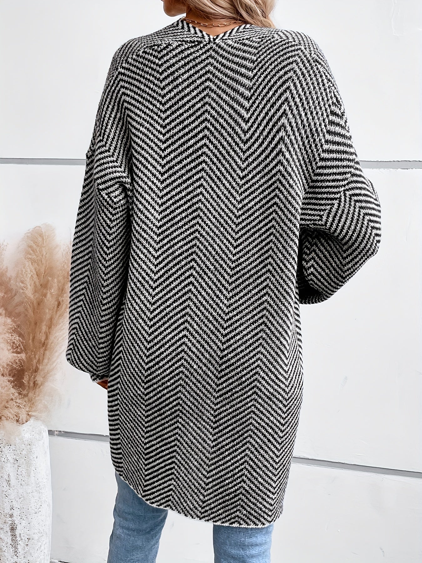 Women's Herringbone Print Open Front Cardigan