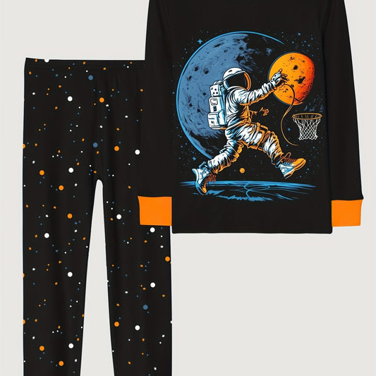 Boy's Cartoon 2pcs Pajama Set Long Sleeve Top & Pants Loungewear