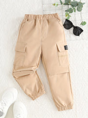 Boys Casual Cargo Pants Elastic Waist Jogger Pants