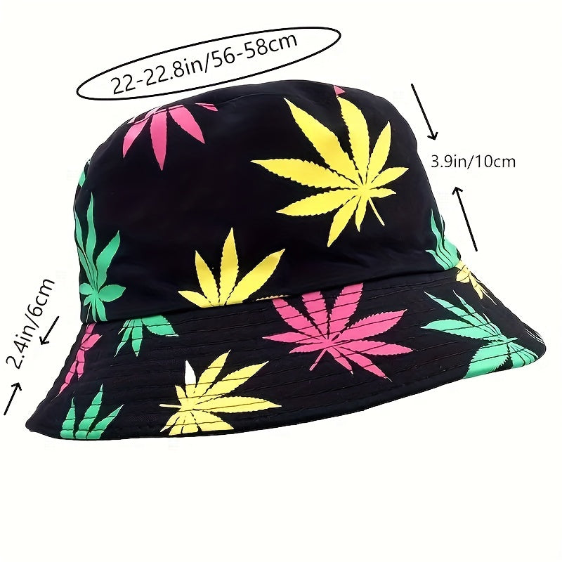 Leaf Print Bucket Hat Unisex Sunshade Basin Hat Lightweight Fisherman Cap