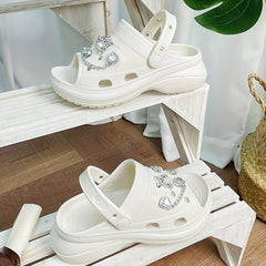 Women's Bear Charms Clogs Rhinestone Peep Toe Platform Sandals