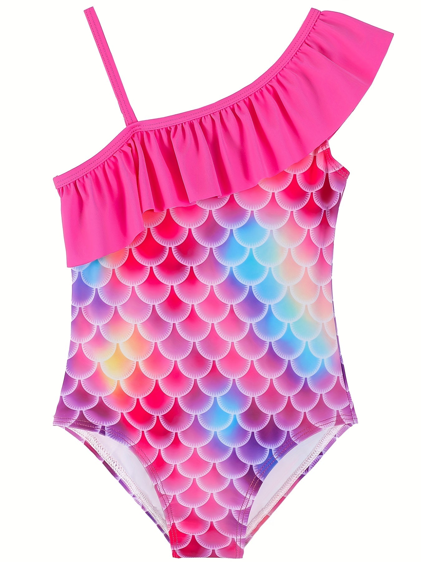 Girls' Mermaid Swimsuit with Fish Scale Graphic and Ruffled Trim