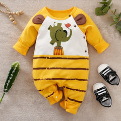 Baby Elephant Cartoon Graphic Long Sleeve Romper Jumpsuit