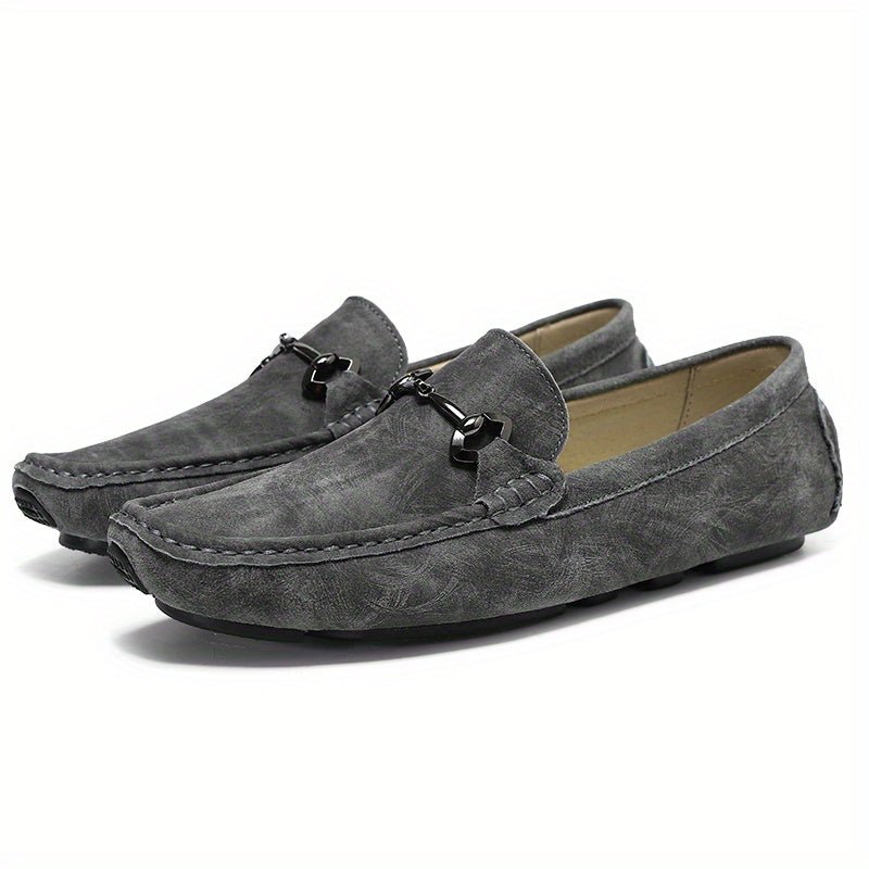 Metal Buckle Flat Loafers Soft Sole Slip On Shoes
