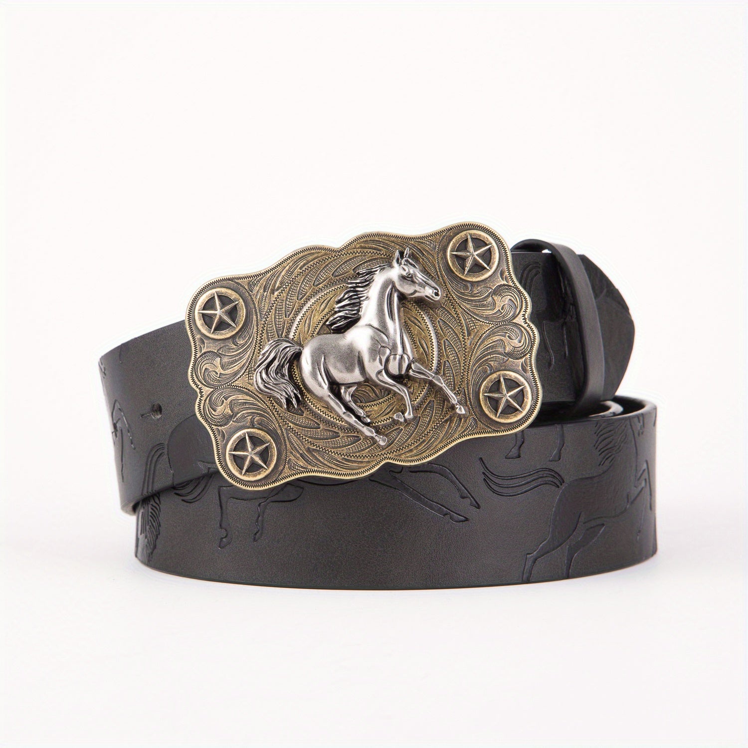 Flying Horse Print Western Large Board Buckle Belt