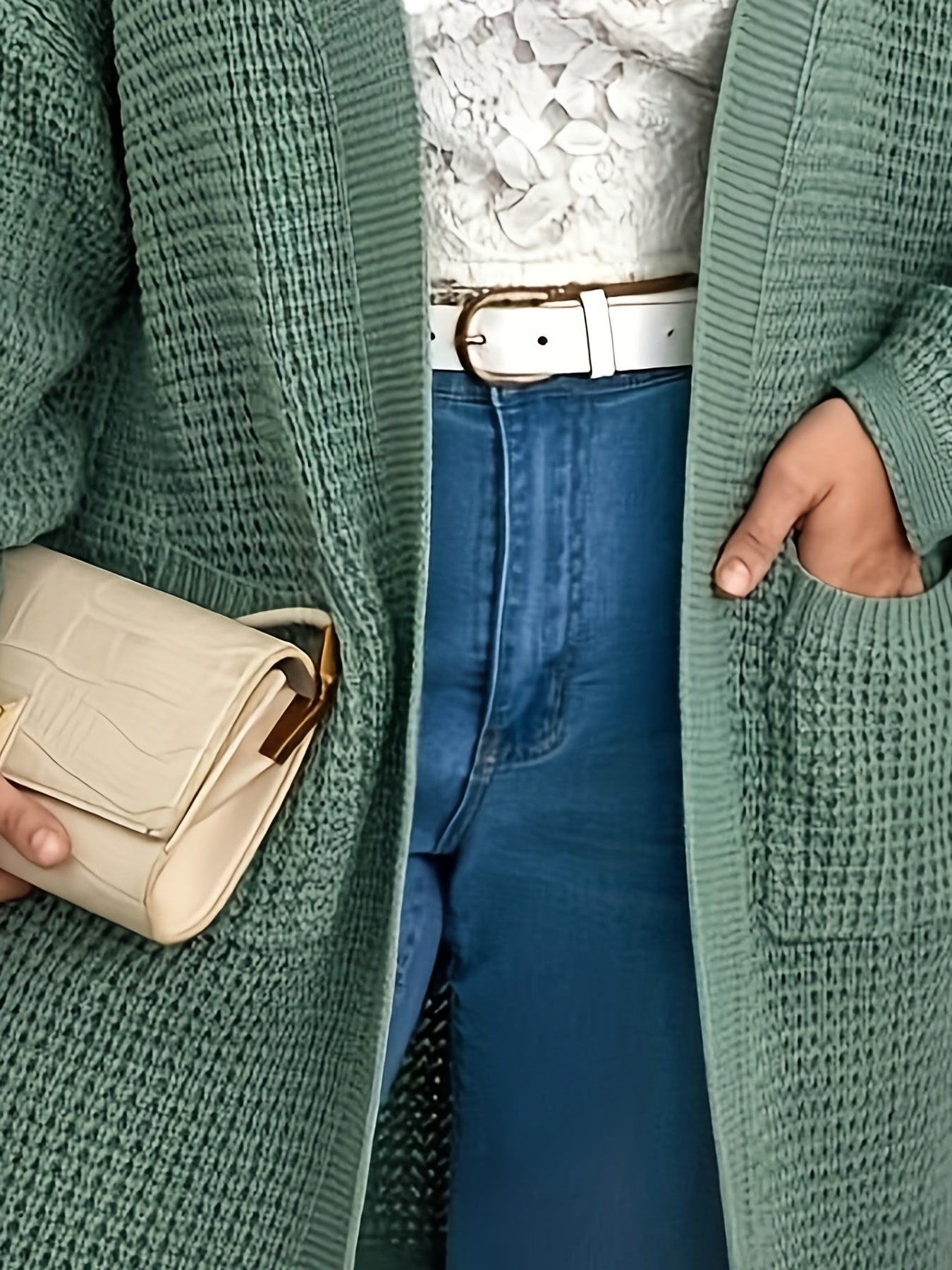 Waffle Pattern Longline Sweater Cardigan