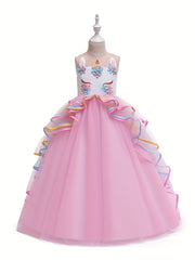 Girl's Unicorn Princess Dress Set Fairy Tale Cosplay Kids Costume