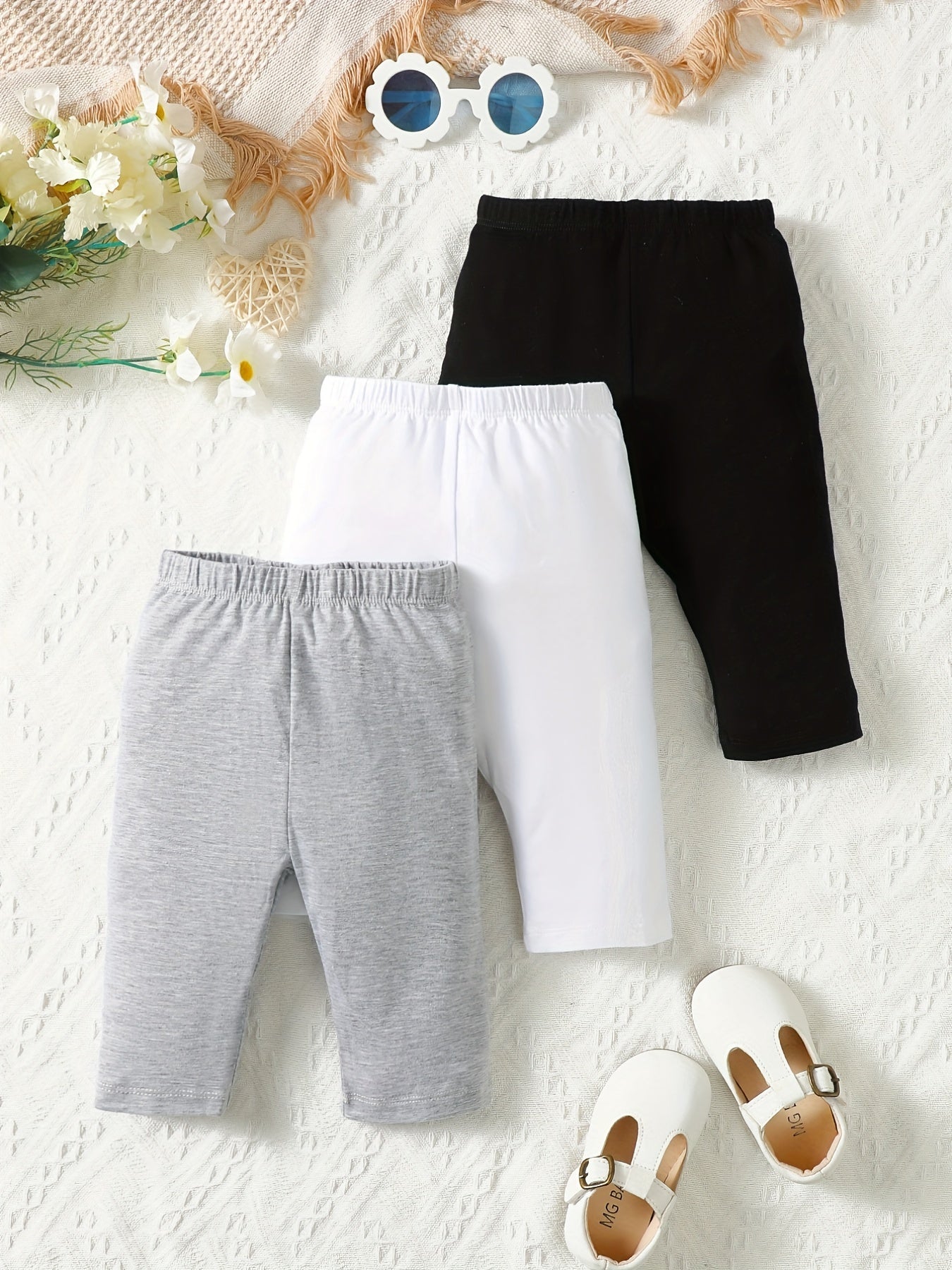 3pcs Toddler Girls Stretch Leggings Elastic Waist Cotton Shorts