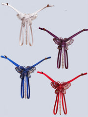 Butterfly Embroidery Thongs with Faux Pearl Panties