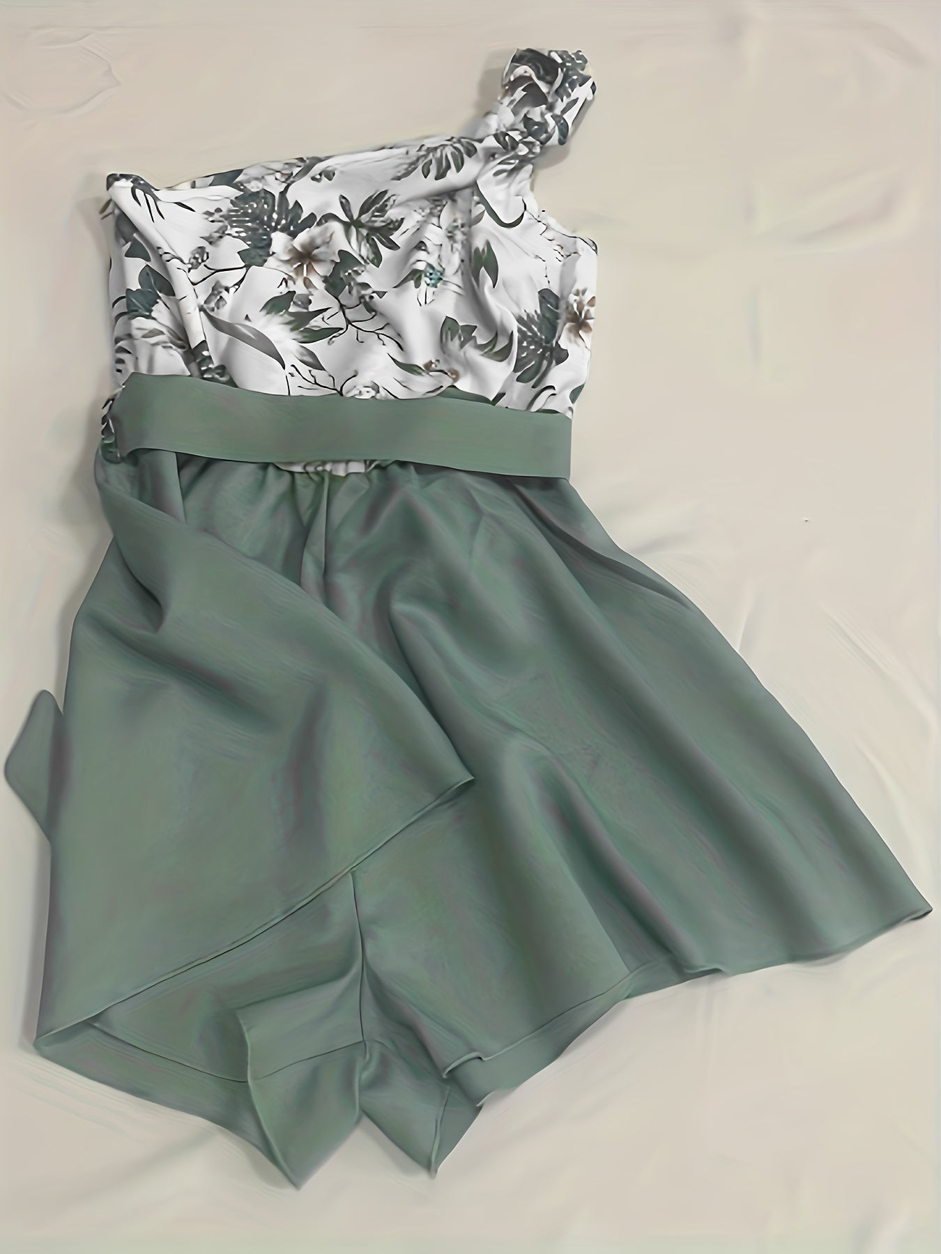 Floral Print One Shoulder Belted Romper Jumpsuit Casual Sleeveless