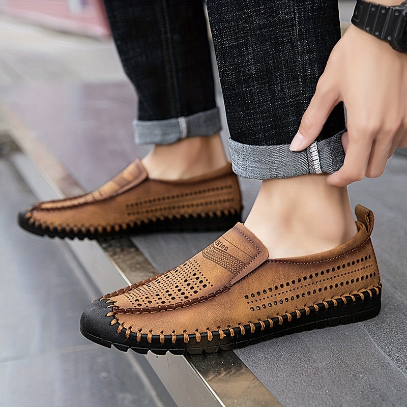 Men's No Tie Lace Mesh Slip On Shoes Outdoor Walking Casual Shoes