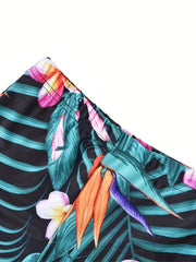Baby Girls Plant Print Off Shoulder Swimsuit for Summer