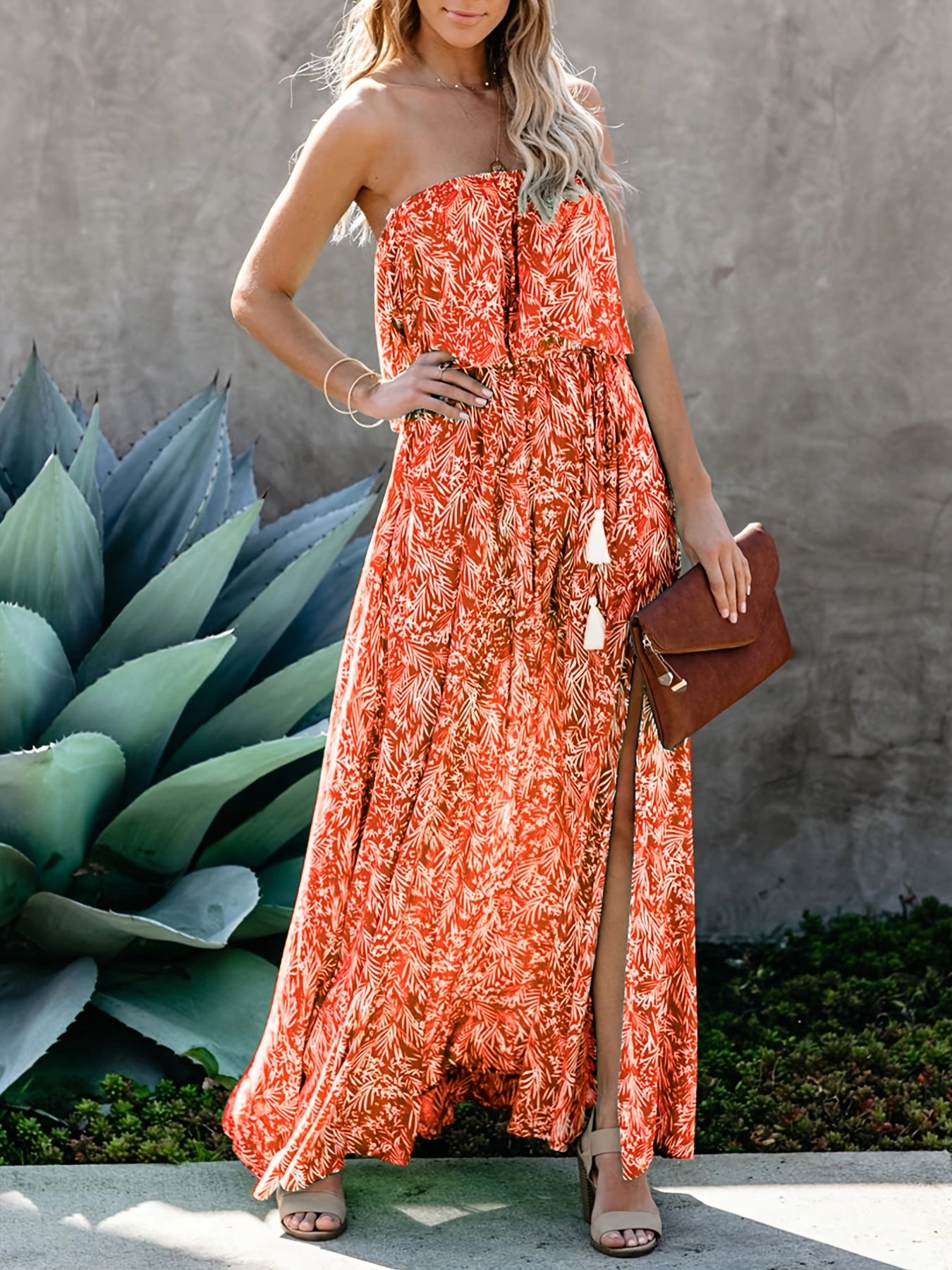Floral Print Ruffle Trim Dress Off Shoulder Women's