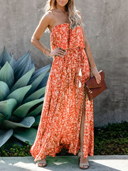 Floral Print Ruffle Trim Dress Off Shoulder Women's