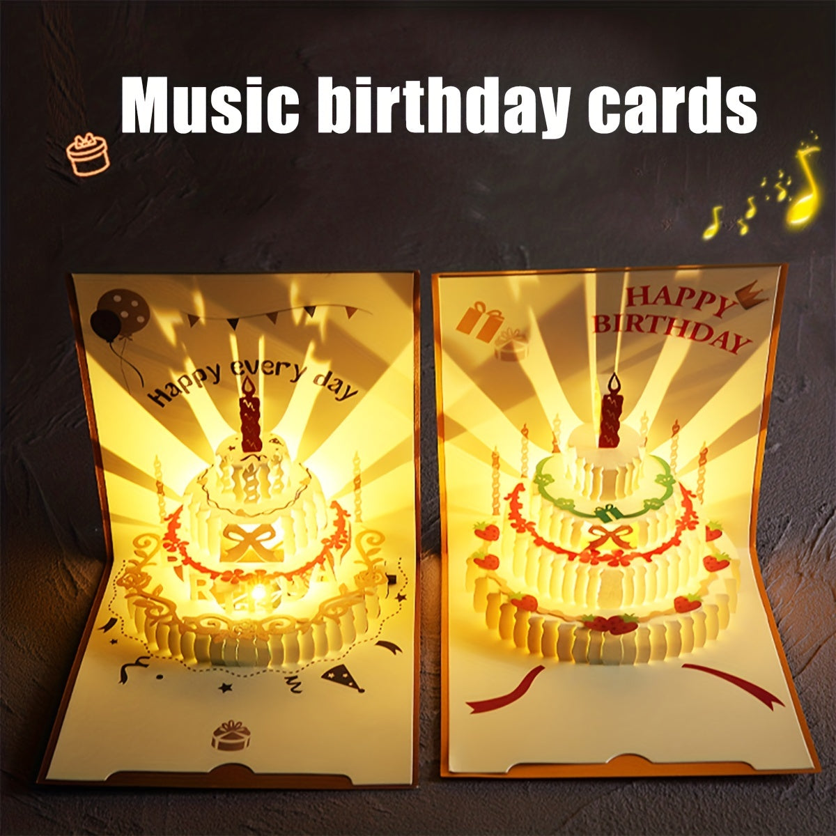 3D Stereo Happy Birthday Greeting Card Light Music