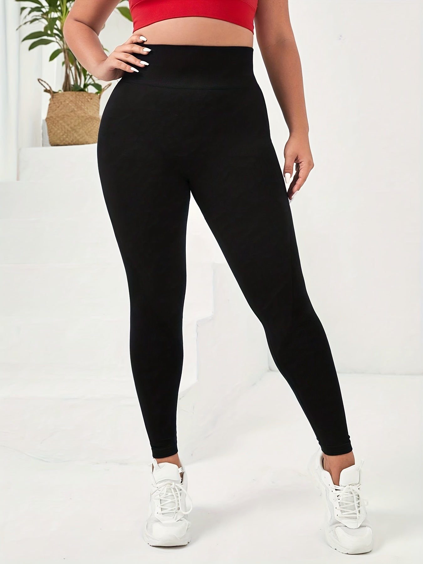Solid Wide Waistband Yoga Pants for Women