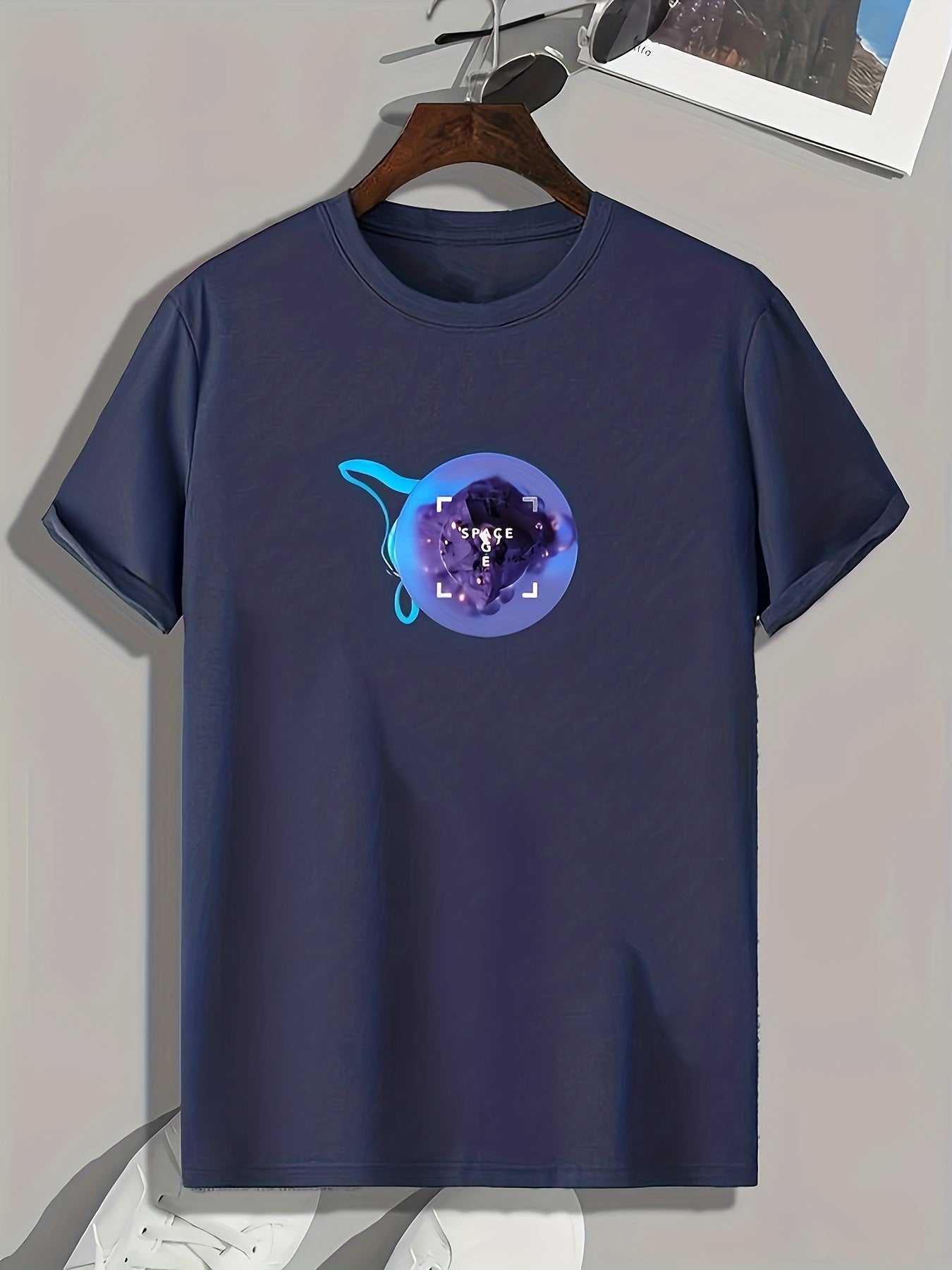 Space Age Print Men's Comfy T shirt Active Slightly Stretch Tee