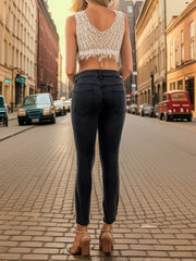 Washed Grey Skinny Jeans High Rise Cropped Denim Pants