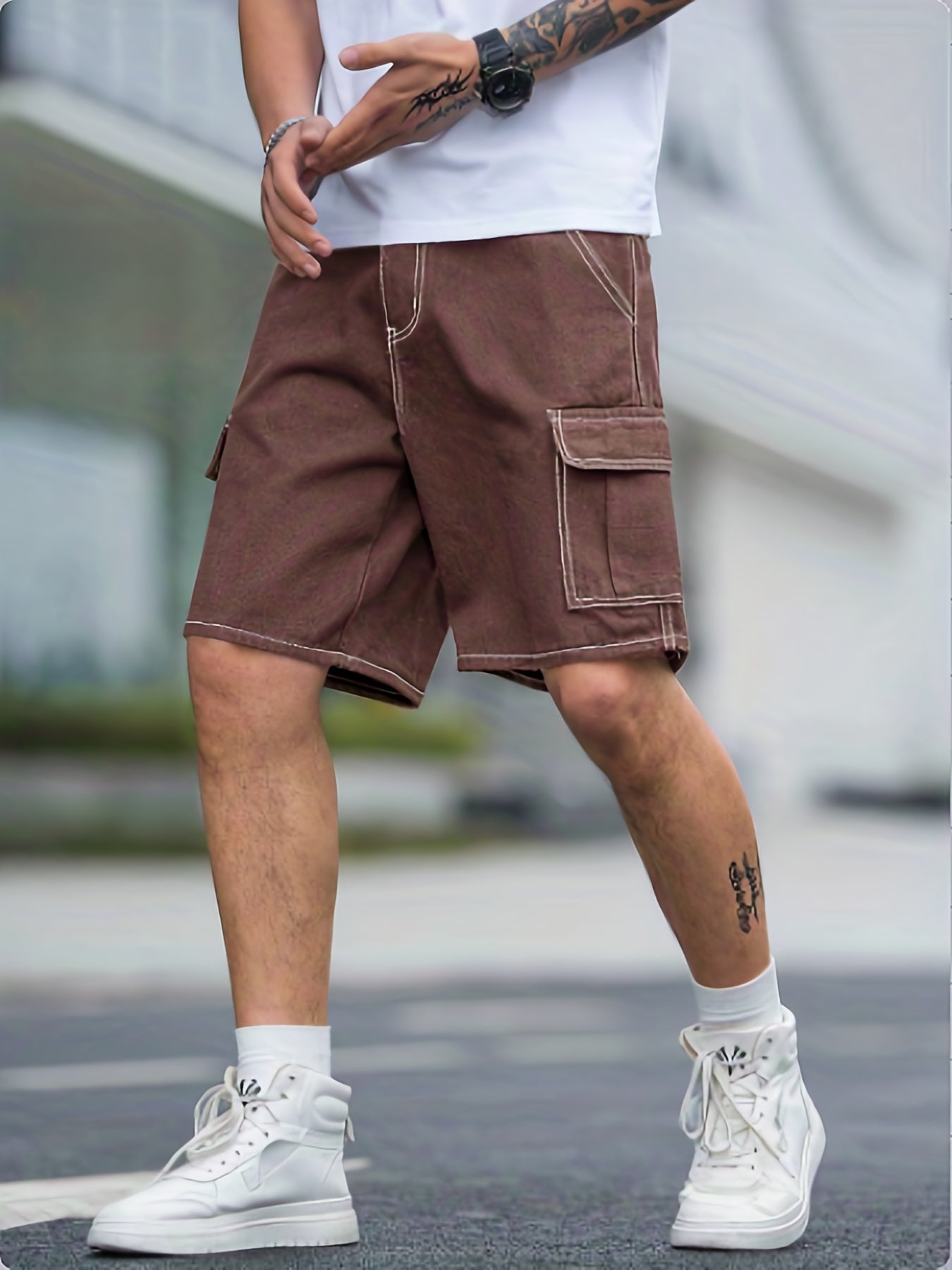 Street Style Denim Shorts with Flap Pockets