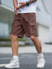 Street Style Denim Shorts with Flap Pockets