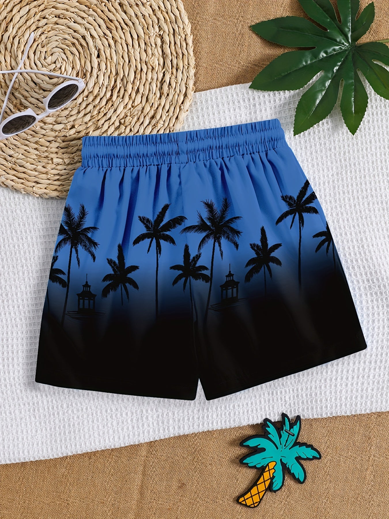 Coconut Trees 3D Print Boys Swim Trunks Beach Vacation Shorts