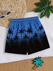 Coconut Trees 3D Print Boys Swim Trunks Beach Vacation Shorts