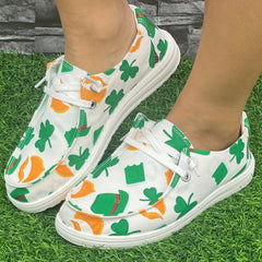 Women's Colorful Clover & Hat Flat Skate Shoes Lightweight Walking Shoes