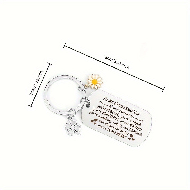 Stainless Steel Keychain Gift For Granddaughter From Grandfather Grandmother