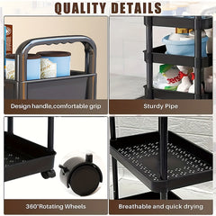 3-Layer Movable Storage Cart with Handle and Lockable Casters