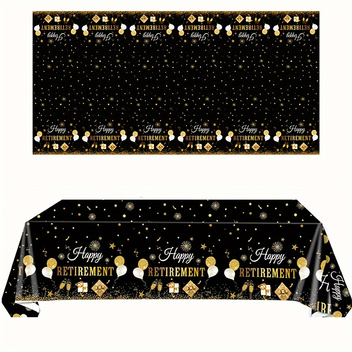 Golden Happy Retirement Tablecloth Disposable Plastic Table Cover