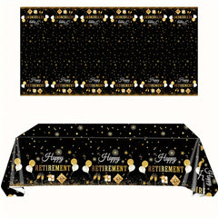 Golden Happy Retirement Tablecloth Disposable Plastic Table Cover