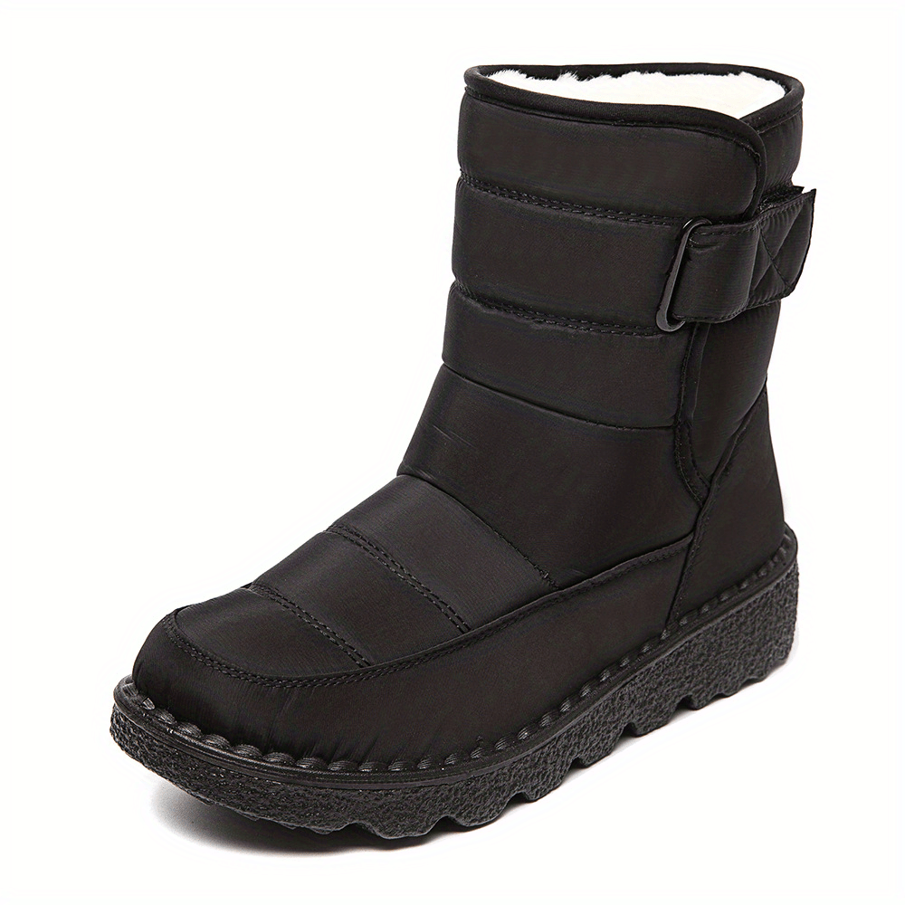 Women's Solid Platform Snow Boots Casual Plush Lined Hook & Loop Boots