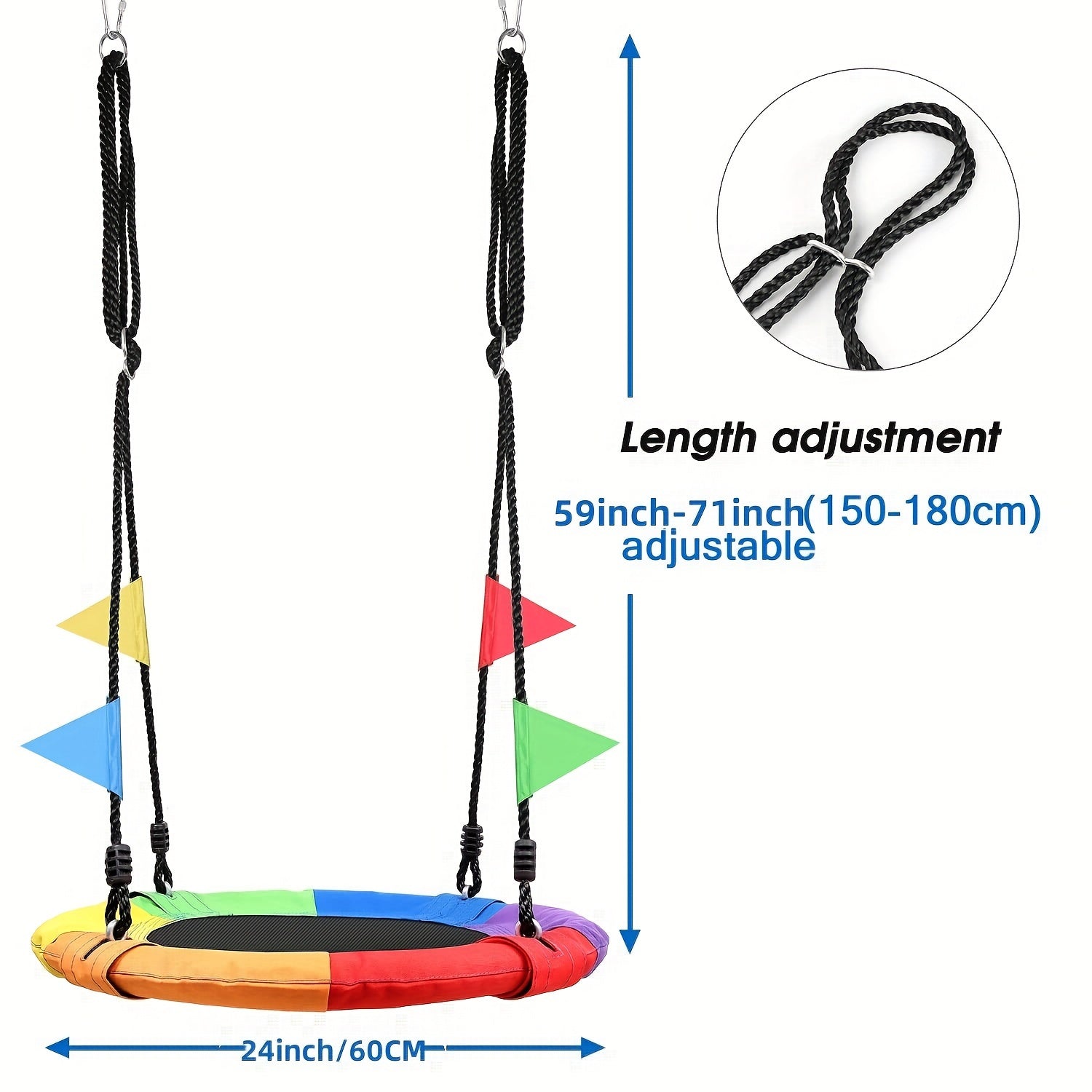 60 96 Cm Tree Swing Outdoor Saucer Swing with Hanging Ropes and Turnbuckle