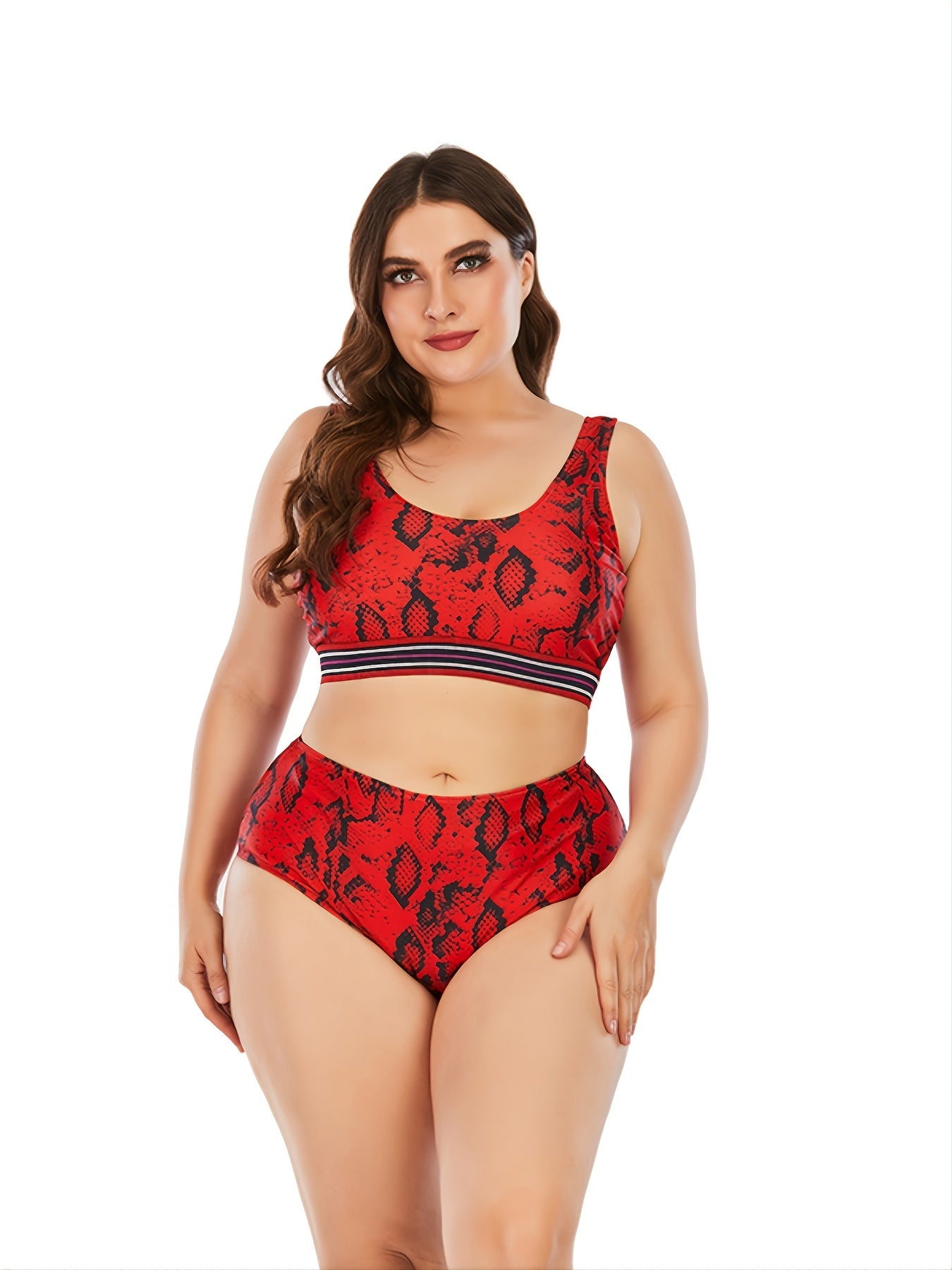 Leopard Print High Waist Bikini Set Women's Plus Size Swimsuit Set