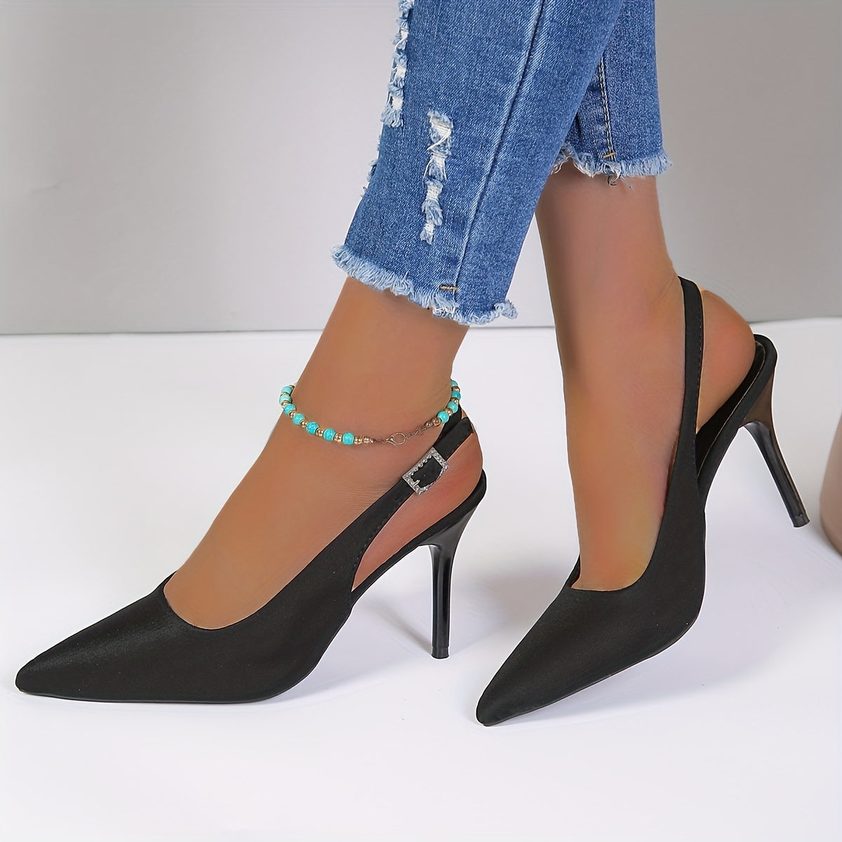 Women's Stiletto Heels Slingback Pumps Buckle Strap - Point Toe