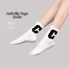 C Embroidered Yoga Socks Anti skid Breathable Sweat Absorption Sports Socks