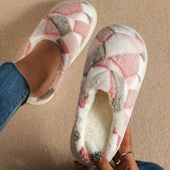 Women's Stone Pattern Slippers Casual Plush Lined Slip On Fuzzy Shoes