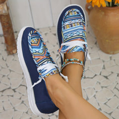 Geometric Pattern Canvas Shoes Lace Up Lightweight Outdoor Walking Shoes
