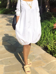 Casual Long Sleeve Round Neck Dress with Pockets