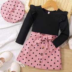 Polka Dots Outfit 2pcs Top & Skirt Set Toddler Kid Spring Autumn