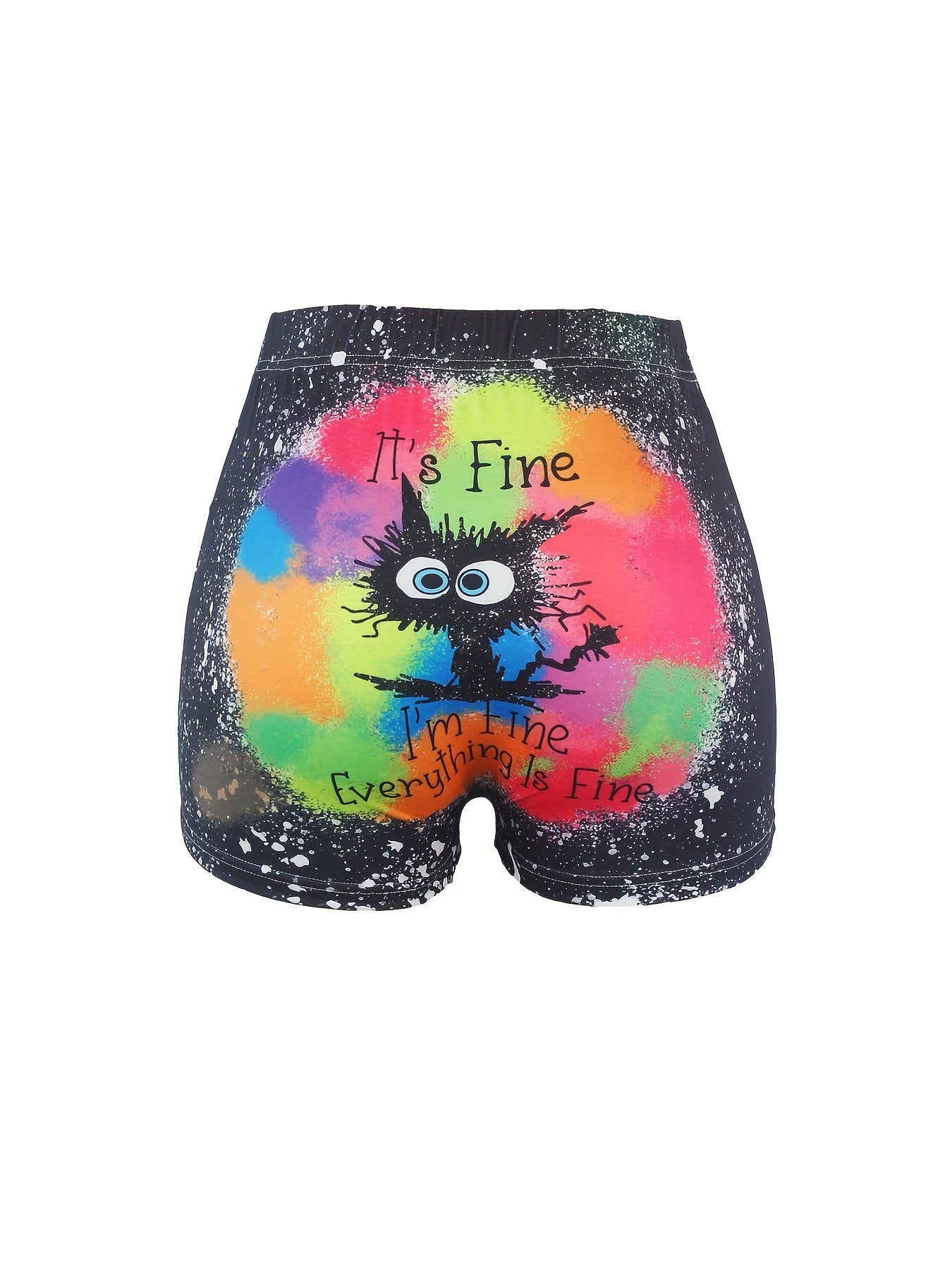 Cat & Letter Print Skinny Shorts for Women