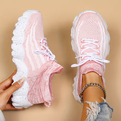 Women's Breathable Knit Platform Sneakers Casual Lace Up Shoes