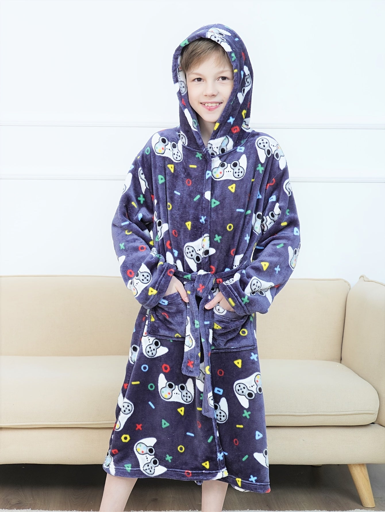 Kid's Cartoon Hooded Flannel Bathrobe PJ Set