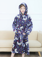 Kid's Cartoon Hooded Flannel Bathrobe PJ Set