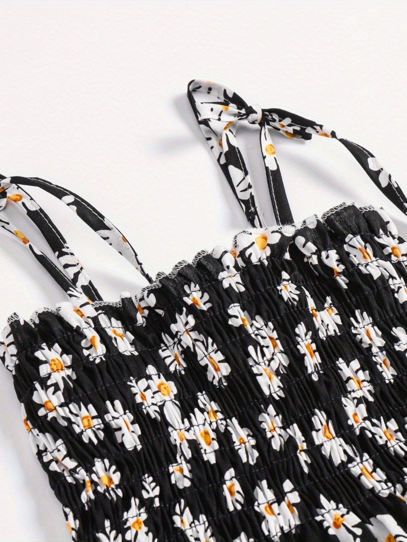 Girls Daisy Graphic Cami Dress Lace Up Straps For Party Beach Vacation