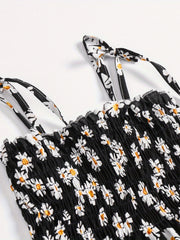 Girls Daisy Graphic Cami Dress Lace Up Straps For Party Beach Vacation