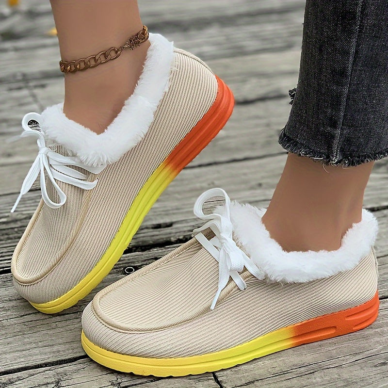 Plush Lined Furry Boat Shoes Thermal Flat Snow Boots