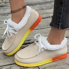 Plush Lined Furry Boat Shoes Thermal Flat Snow Boots