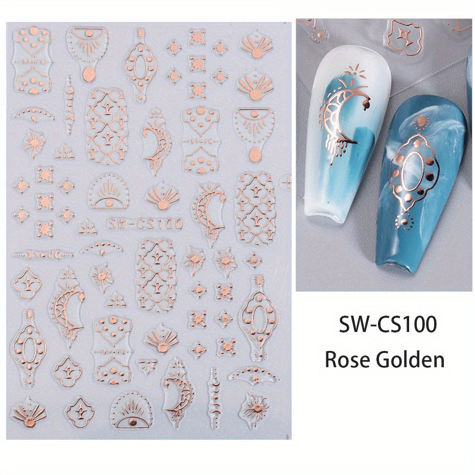 Marble Line Silver Moon Flame Nail Sticker